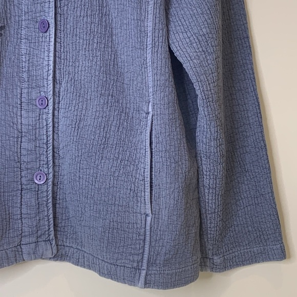 Linda K Originals | Blue Hand Painted Button Down Textured 100% Cotton Jacket M - Picture 5 of 17
